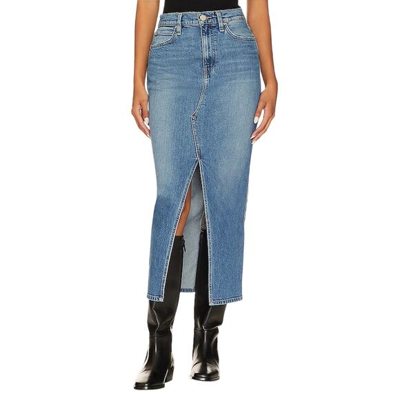 Hudson 'Reconstructed' Blue Cotton Midi Skirt Size 23 - Picture 1 of 4